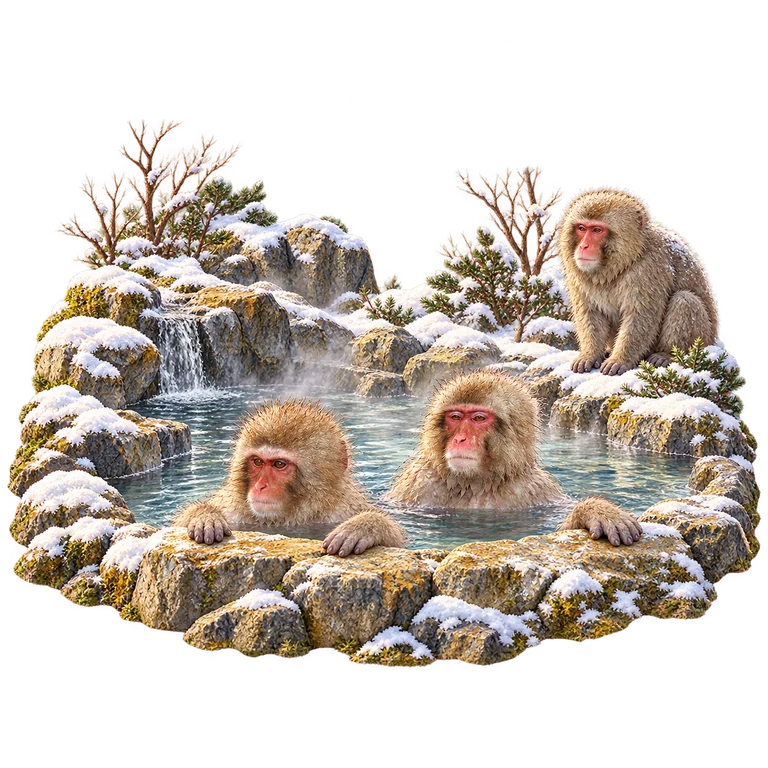 Illustration of Jigokudani — Japanese Macaque Habitat