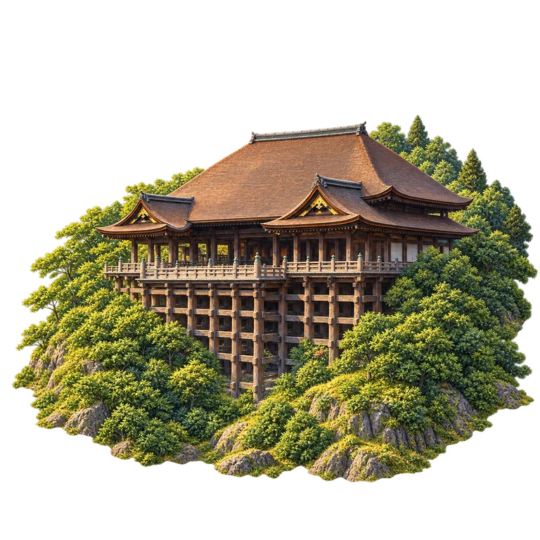 Illustration of Kiyomizu-dera — Main Hall and Stage