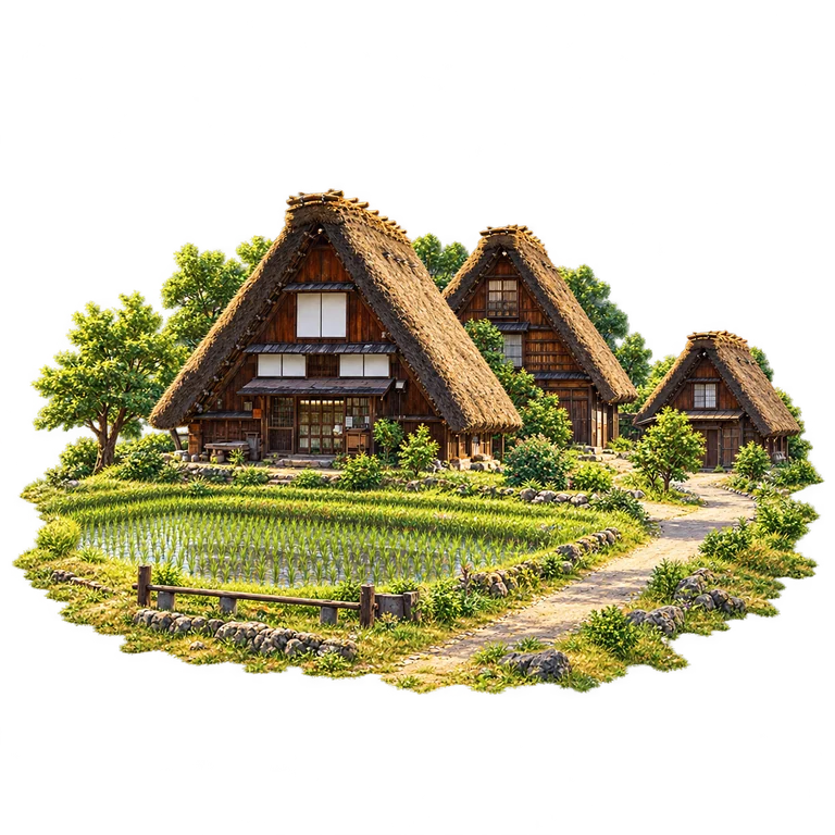 Illustration of Shirakawa-go — Ogimachi Farmhouses