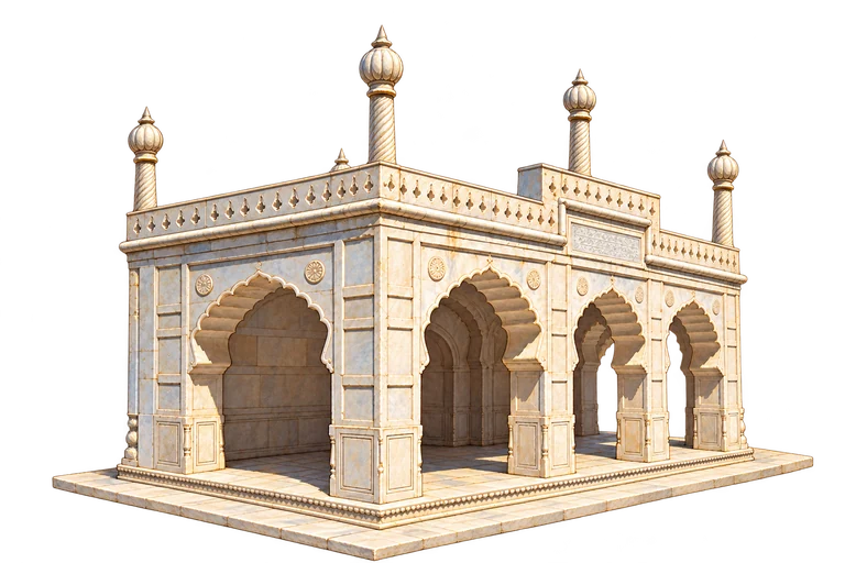 Illustration of Shah Jahan Mosque, Babur Gardens