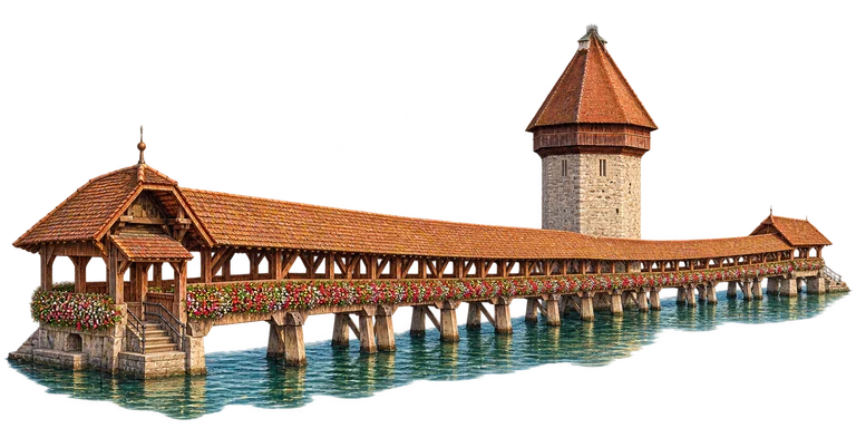 Illustration of Chapel Bridge and Water Tower