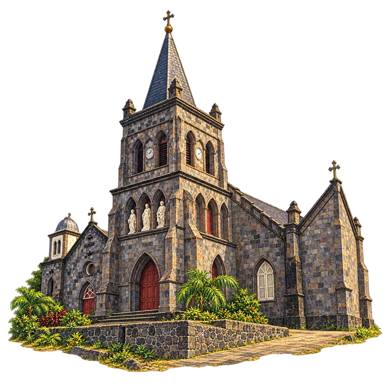 Illustration of Roseau’s Our Lady of Fair Haven Cathedral