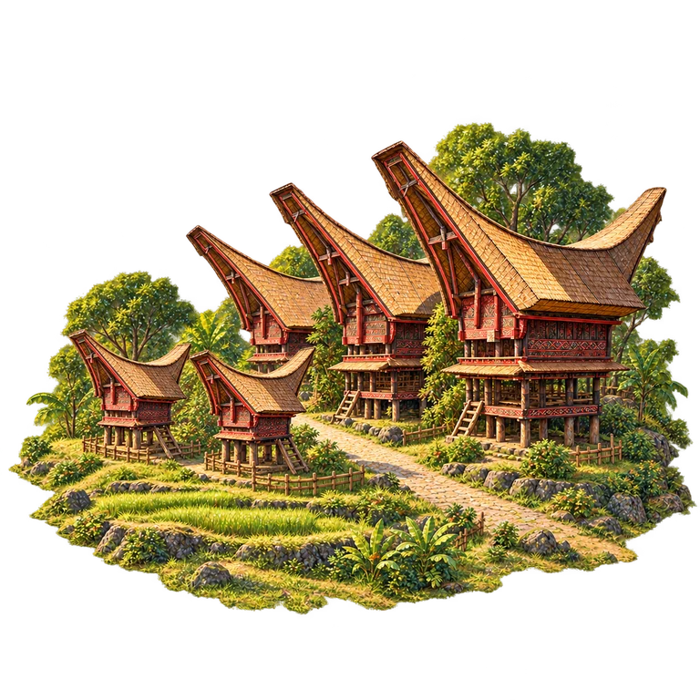 Illustration of Ke’te’ Kesu’ Tongkonan