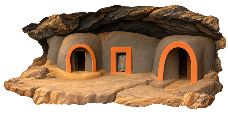 Illustration of Ha Kome cave-dwelling exteriors
