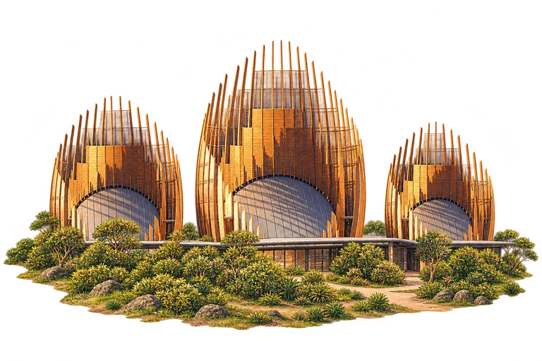 Illustration of Tjibaou Cultural Centre — ribbed pavilions