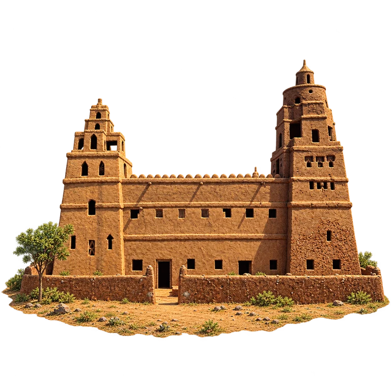 Illustration of Yaama Mosque’s Front Towers