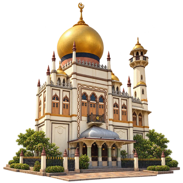 Illustration of Sultan Mosque — Bussorah Street Facade