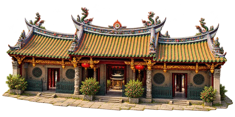 Illustration of Thian Hock Keng — Entrance Hall