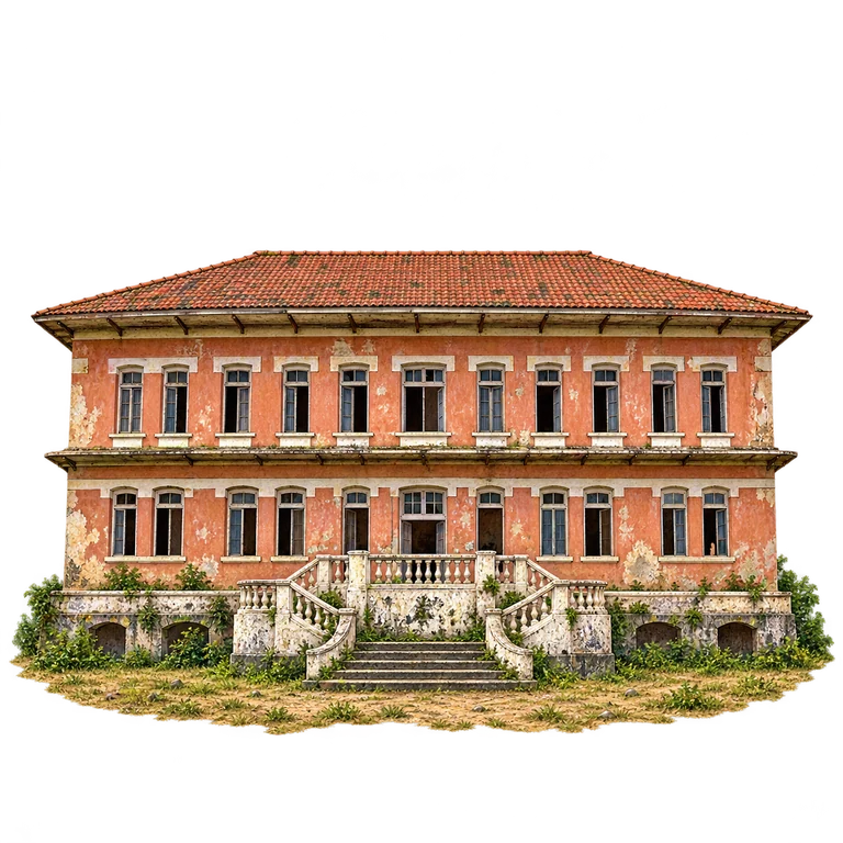 Illustration of The Old Hospital at Roça Agostinho Neto