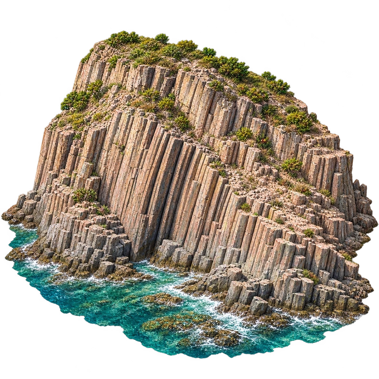 Illustration of High Island's Rhyolitic Rock Columns