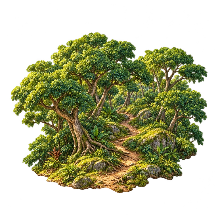 Illustration of Loterie Farm's Forest Setting
